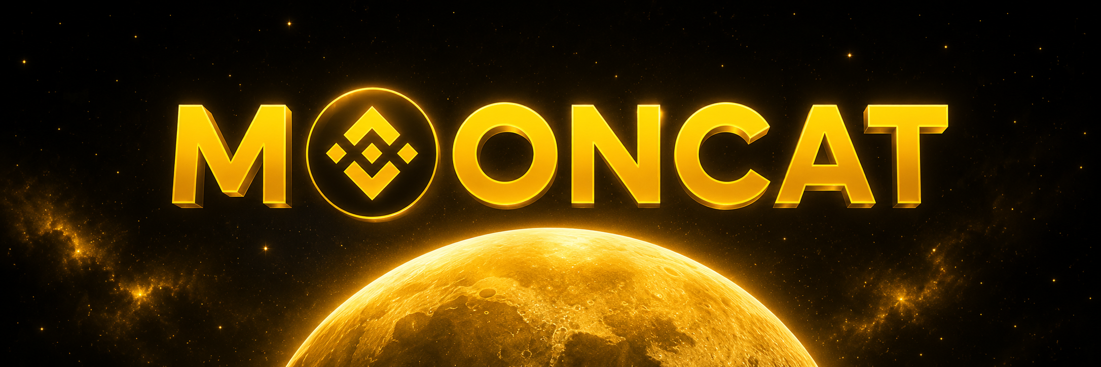 MOONCAT in golden 3D letters over a glowing yellow moon, with the BNB logo as the first O